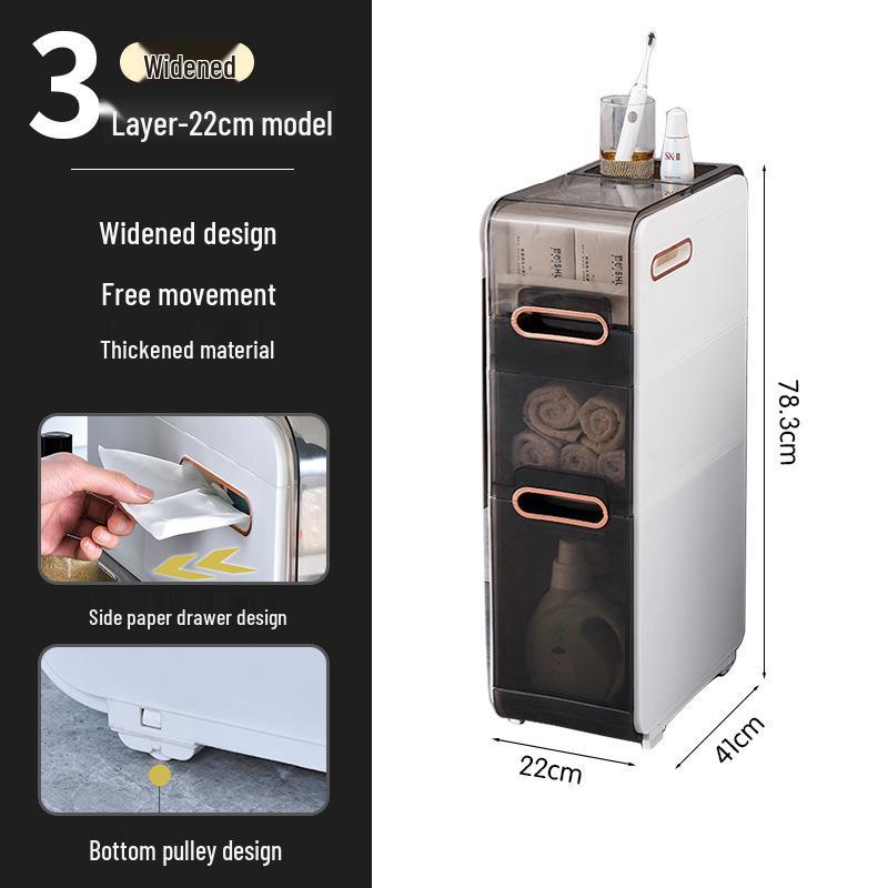 Luxury Bathroom Crevice Storage Rack Trolley - No Installation Required, Floor-Standing Cabinet.