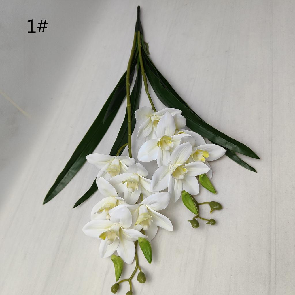 One Artificial Cymbidium Orchid Branch Two Forks 3D Print Latex Phaenopsis Flower