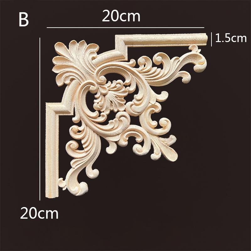 Wood Applique Corner Natural Floral Wood Carved Figurine Craft Home Decoration Accessories Background Wall Decoration Decal