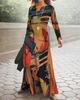 Foreign Trade 2026 Cross-border New Women's 3D Printing Ethnic Abstract Pattern Dress, Crew Neck Long Dress