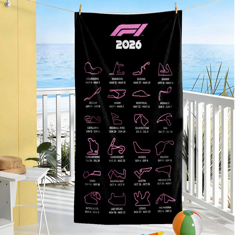 Asciugamano da Spiaggia Calendario Formula 1 2026 Alta Assorbenza & Asciugatura Rapida Comodo Leggero Adatto per Nuoto, Palestra, Campeggio, Yoga Vacanza