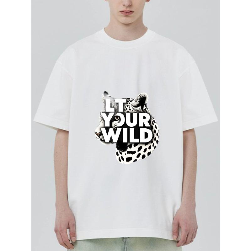 

Black T-Shirt With Leopard Print And Let Your Wild Text For Casual Wear XXXXL білий