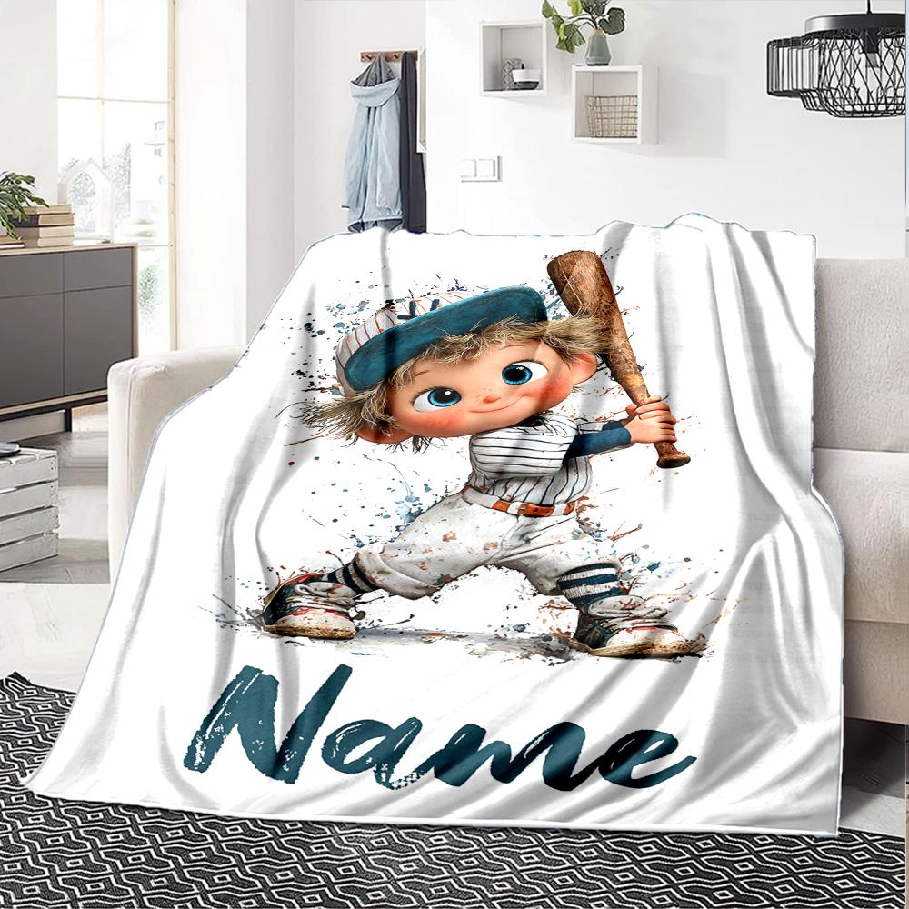 Custom Name Baseball Theme Printed Blanket - Perfect for Couch, Bed, Travel & Outdoor Use | Machine Washable, Cozy & Durable.