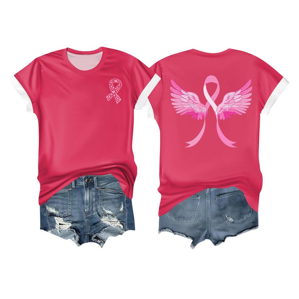 Women's Breast Ribbon Printed Casual Short Sleeve
