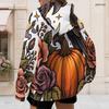 Women Plus Size Zip Up Drawstring Hoodie Long Sleeve Pumpkin Printed Casual Hooded Sweatshirt With Pockets