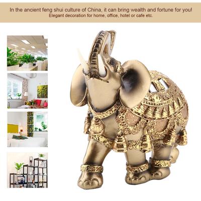  Feng Shui Golden Elephant Statue Sculpture Wealth Figurine Gift Home Decoration(L)