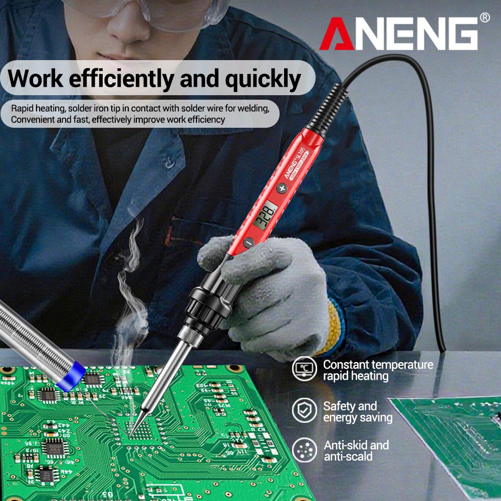 Portable ANENG SL105 Digital Electric Soldering Iron 60W Adjustable Temperature 180℃-520℃ Ceramic Heating Core 110-240V Welding Solder Iron for Home
