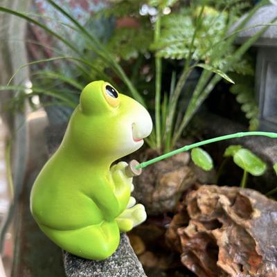 Creative Frog Fishing Figurine Animal Sculpture For Garden Funny Outdoor Landscape Statues Animal Figurine Ornaments Collectible