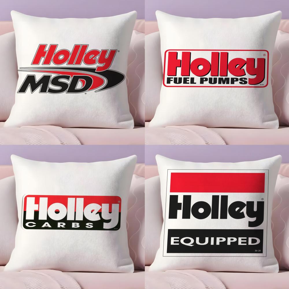 Logo H-Holley Cushion Cover Plush Fabric Soft Double-Sided Printed Invisible Zipper Sofa Pillow Case Home Decor