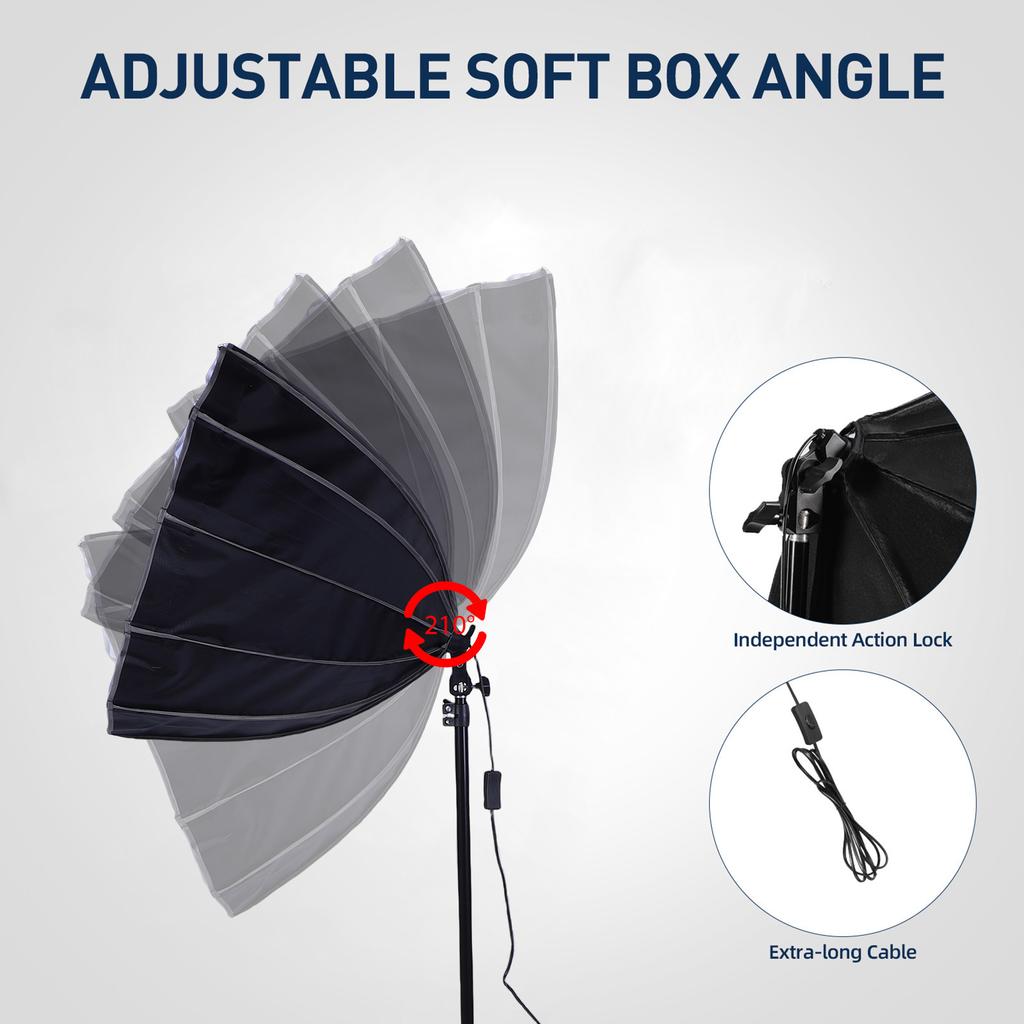 2 Sets Photography Lights Kit with 85W Energy Saving Bulb and Remote Control for Live Streaming Portrait US Plug