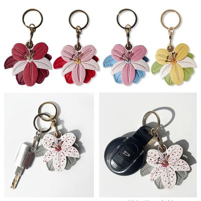 Keychain Pendant Flower Shape Bag Pendant Imitation Leather Access Control Card Holder Protective Cover