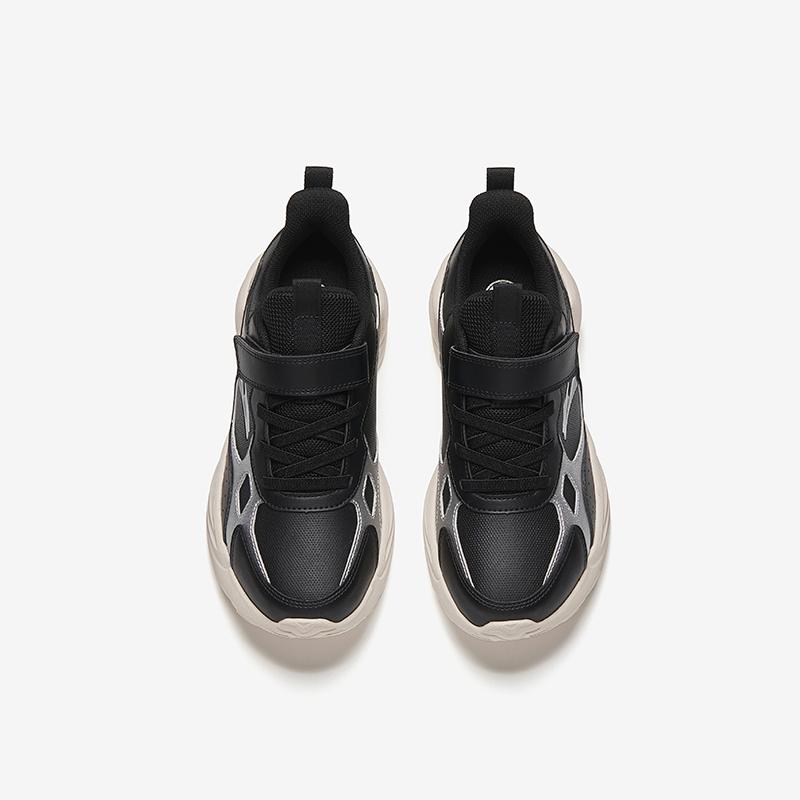 Anta Kids Synthetic Leather Trendy Versatile Lightweight Shock Absorbing Low Top Running Shoes Men Sneakers Silver Black A12445577N-2