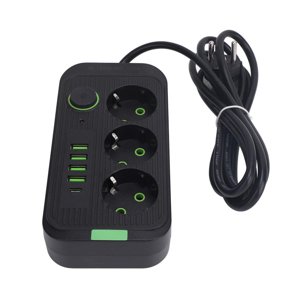 Prelungitor European 3 Prize 4 USB 1 Port Tip C Montabil pe Perete Extensor Priză Electrică cu 2m