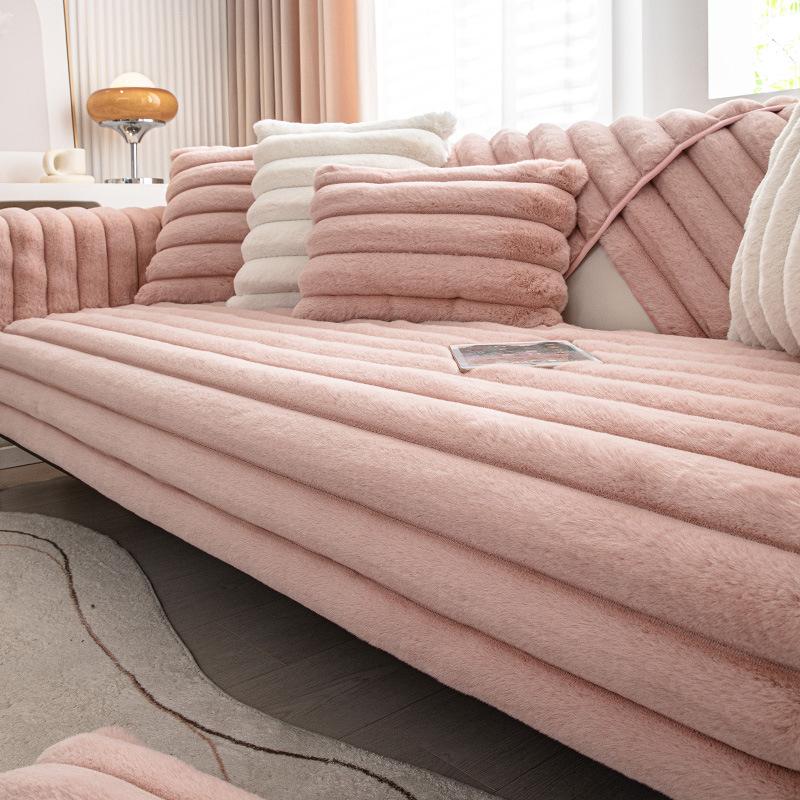 

Утолщенная плюшевая подушка для дивана из кроличьего меха, зимняя, простая, современная, нескользящая подушка для сиденья, тканевый кожаный чехол для дивана, однотонное полотенце для спинки 70*70cm