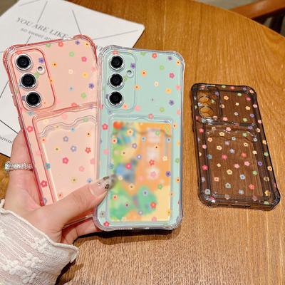 Transparant Kaartsleuf Zachte Siliconen Bloemenpatroon Hoes voor Samsung S25 S24 S22 Ultra S23 S21 A56 A55 A54 A53 A35 A34 A26 A15 Schokbestendige Anti-Val Cover