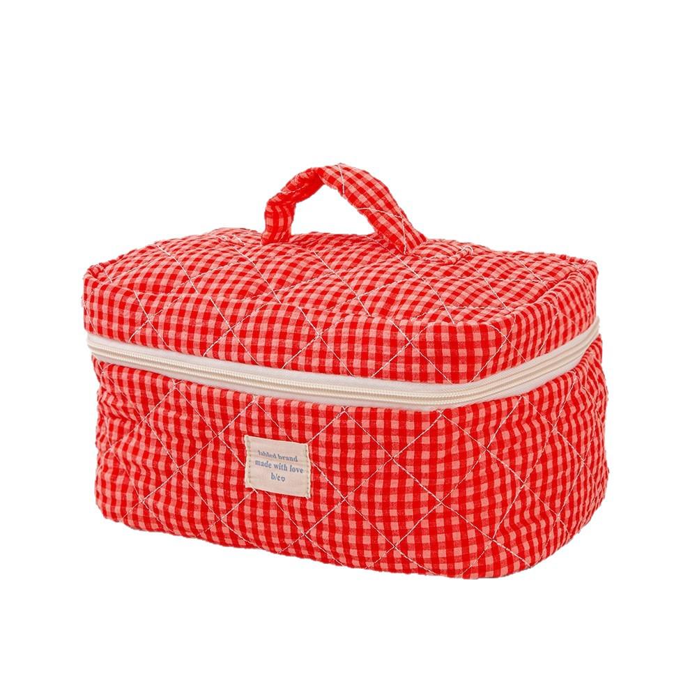 Gestepptes Rot Kariertes 3-teiliges Make-up-Taschen-Set mit Clutch mit großem Fassungsvermögen