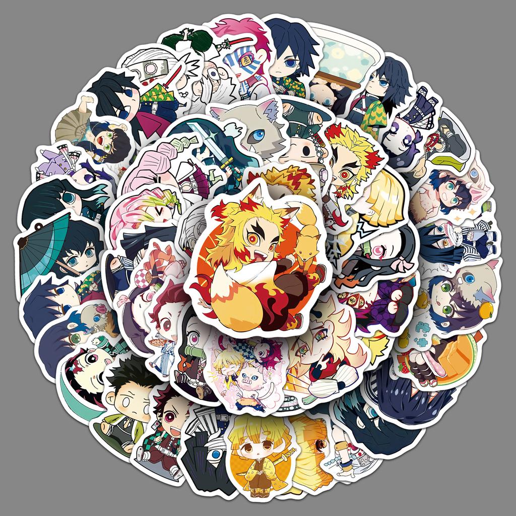 High Quality Demon Slayer Chibi Stickers 50 Pcs Q Version Anime Decals For Notebook Journal Scrapbook Gu Ka Laptop Decoration For Anime Fans