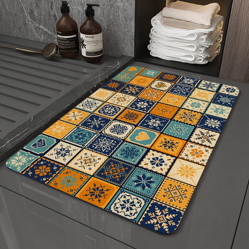 Tapis de Bain Bohème Tribal Mandala Géométrique Antidérapant Absorbant l'Eau Fin Tapis de Sol Salle de Bain Chambre Entrée Décoration Intérieure Bohème
