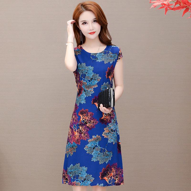 Letní dámské bavlněné šaty velké velikosti Šaty s volným páskem pro matku