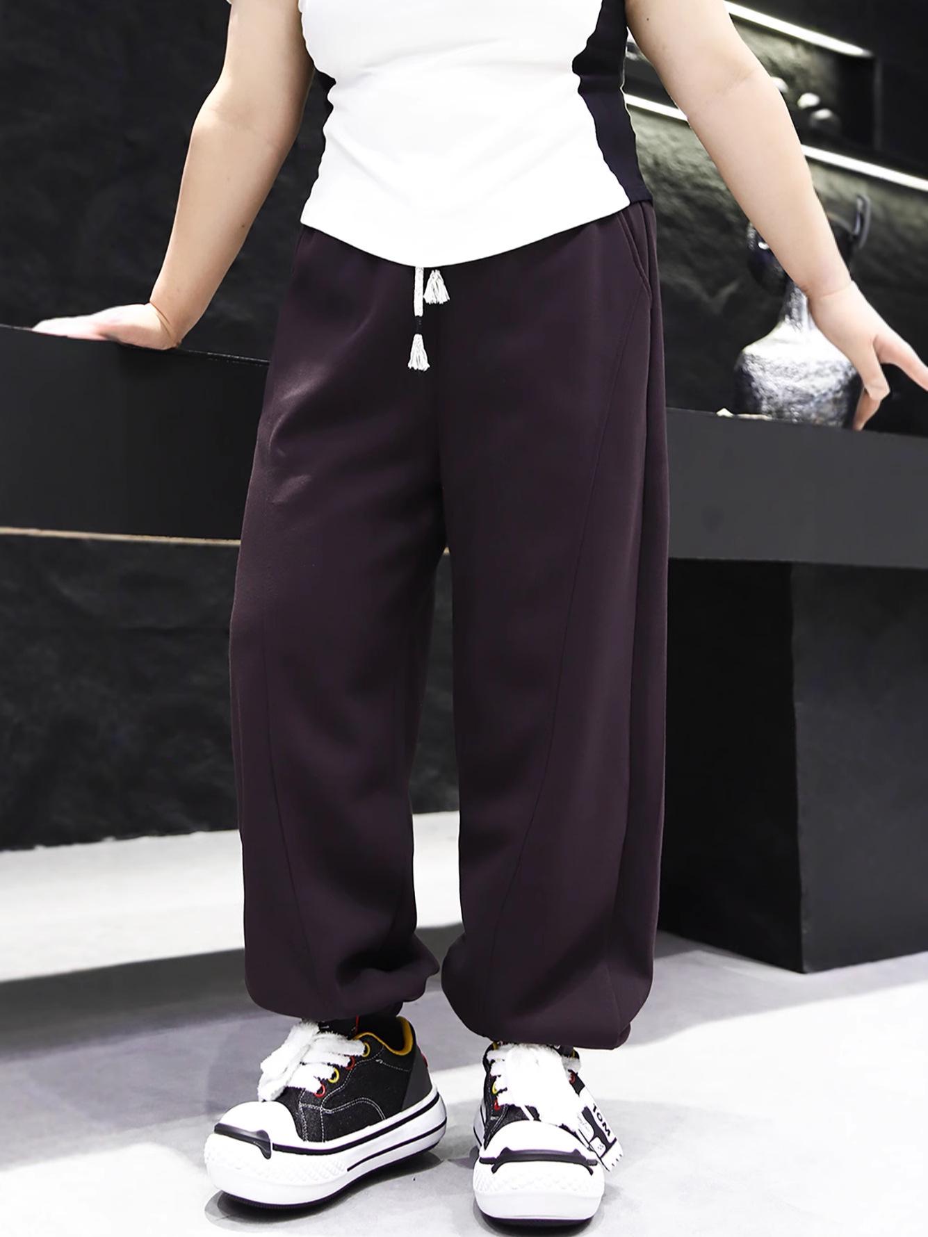 

2025 Большой размер Осенние Свободного кроя Универсальные Спортивные штаны для женщин - Стройнящие и Удобные 4XL (For 150-180 Jin) чёрный