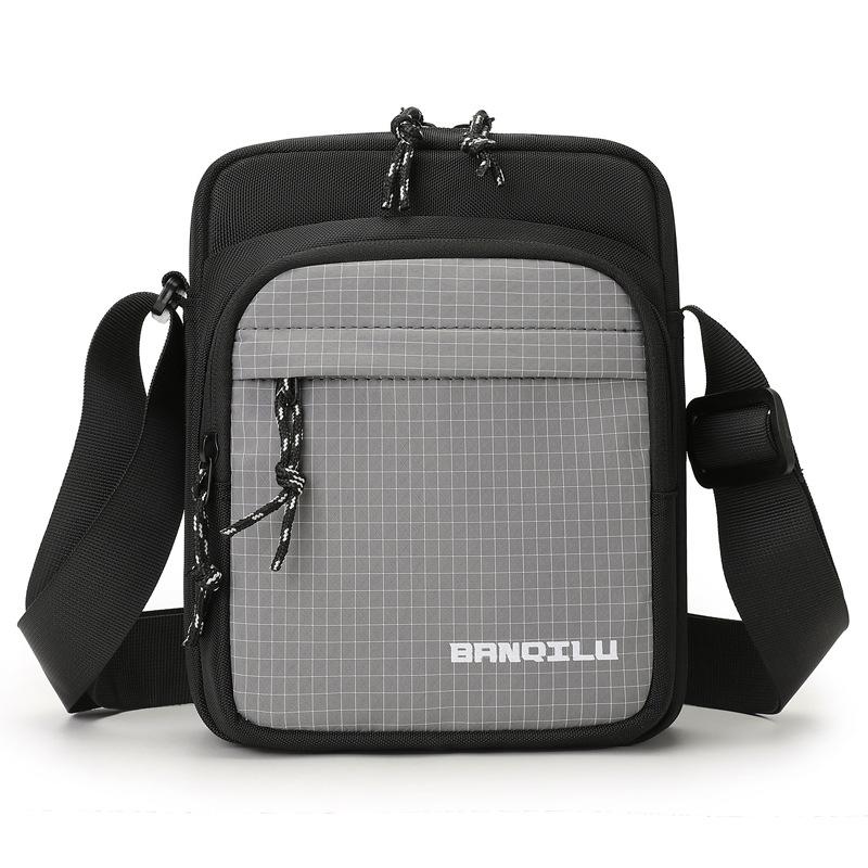 

Клетчатая холщовая сумка через плечо Мужская легкая сумка кроссбоди Маленькая квадратная сумка серый