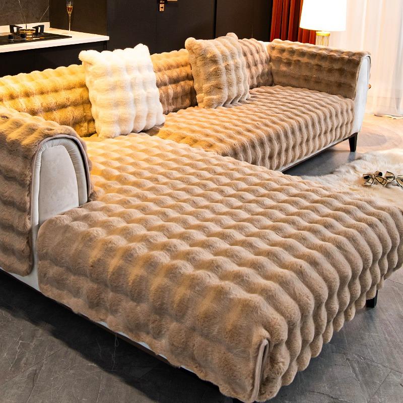 Thicken Warm Imitation Rabbit Fur Plush Sofa Cover Non-slip Soft Sofa Towel Couch Cushion For Living Room Modern Home Decor