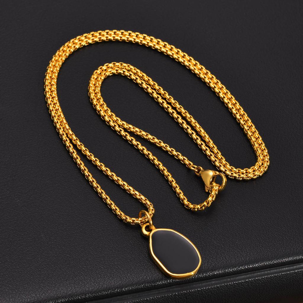 European and American Irregular Oval Epoxy Pendant Color Titanium Steel Necklace for Men
