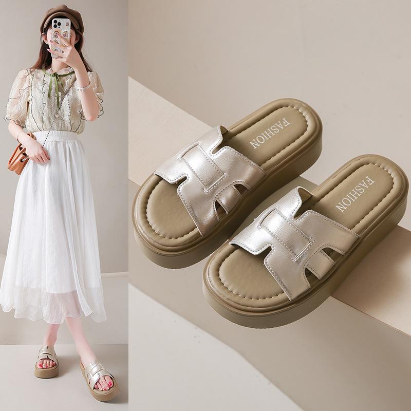 

Модные шлепанцы с открытым носком, летние новые шлепанцы с мягкой подошвой, повседневные легкие шлепанцы на плоской подошве 40 шампанского