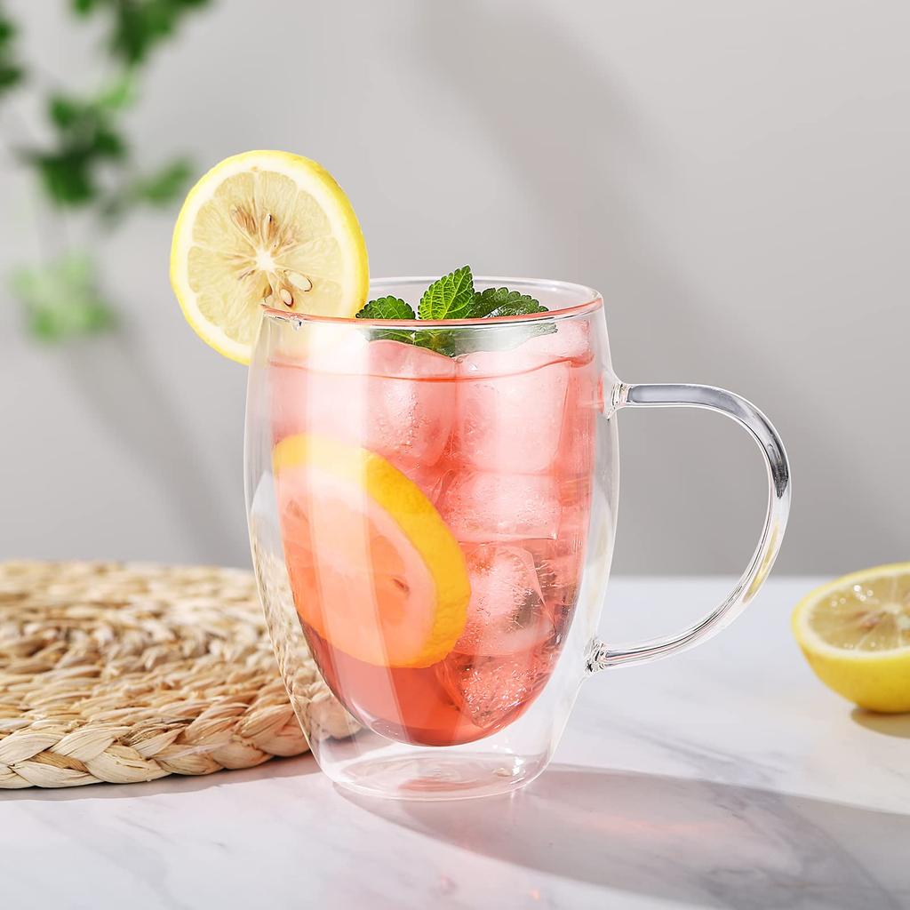 350ml Double-Walled Glass, 2-Piece Set, for Coffee, Tumblers, and Mugs, Insulated, Heat-Resistant, with Handles, Unbreakable, and Perfect as a Gift
