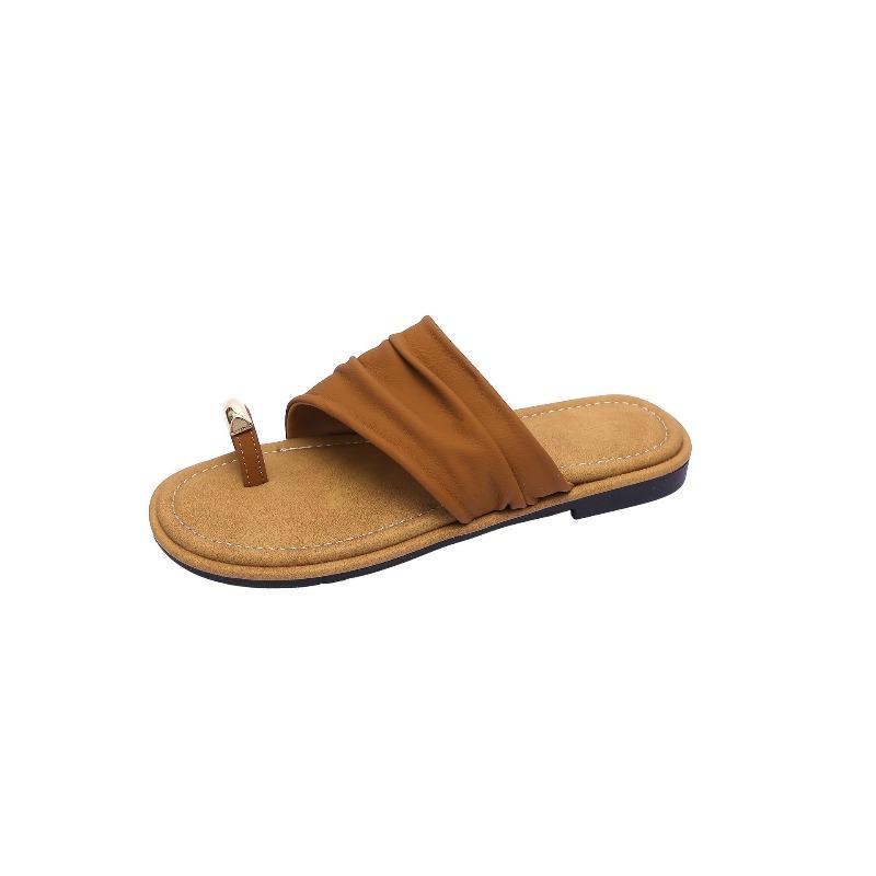 Fairy wind cover toe flat-bottomed slippers female summer new fashion pleated one-word drag with skirt toe sandals 40