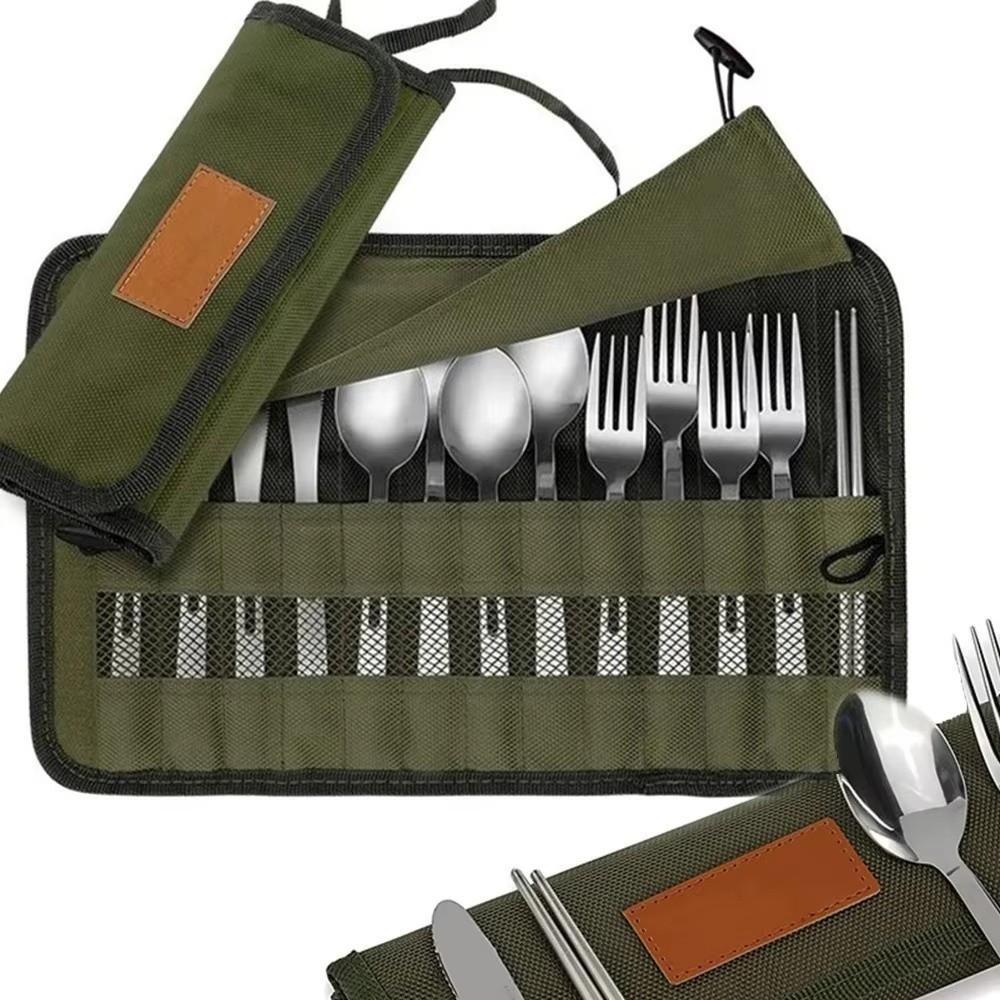 Tragbare Geschirr-Aufbewahrungstasche Oxford-Gewebe 13 Fächer Organizer-Beutel Roll-Up-Stil Besteck-Aufbewahrungstasche für den Außenbereich Camping