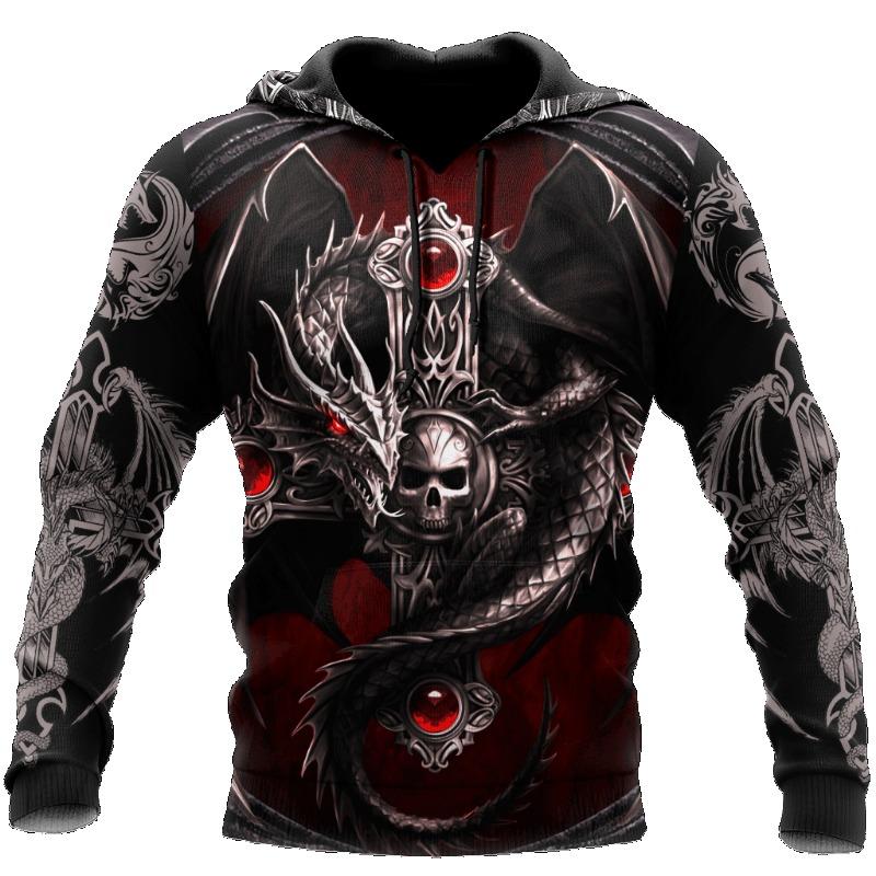 Tattoo Skeleton Cross Terror Red 3D Printed Men's Oversized Hoodie Sweatshirt Autumn Casual Tracksuits Bad Wolf Animal Clothing