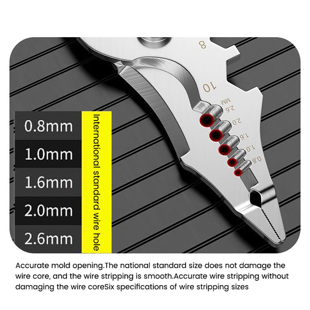 Stainless Steel Wire Stripper Crimper, 0.8/1.0/1.6/2.0/2.6mm, Multi-functional Plier Wire Stripping Tool, Comfortable Grip, Professional Electricians