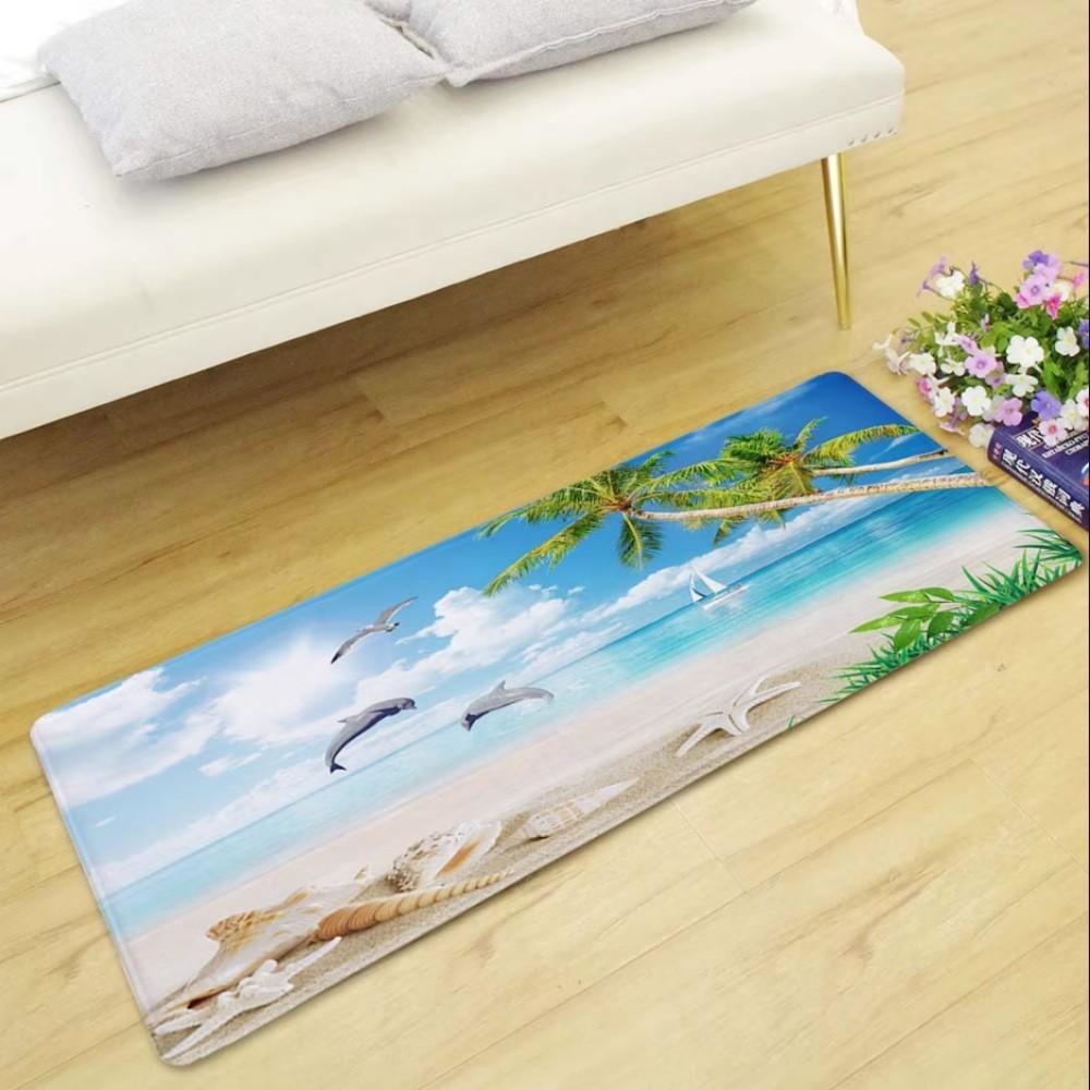 Sommerlich Frischer Strandteppich Heimdeko, Rutschfest und Fleckenbeständig, Wasserabsorbierende Badezimmer-Rutschmatte, Bettvorleger
