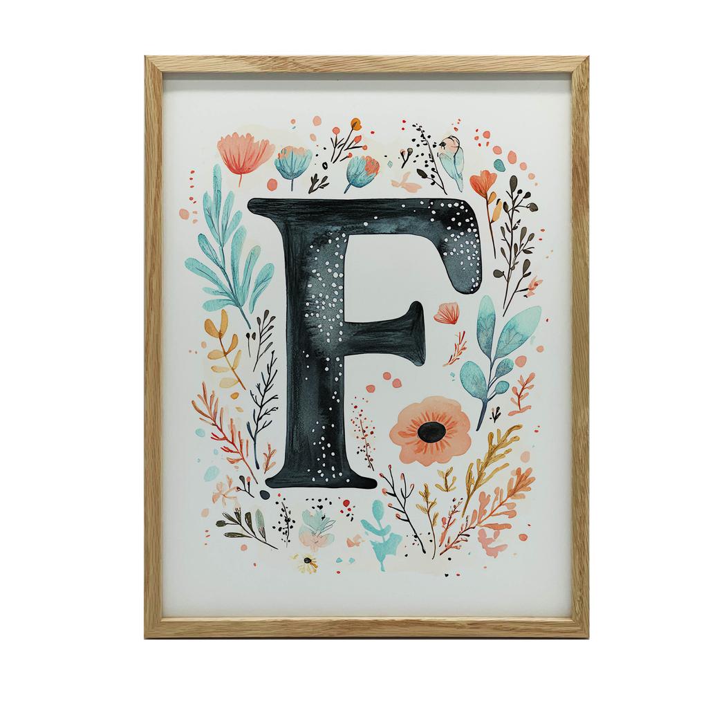 Plakat "F" Z Kolorowymi Kwiatami Plakat "F" Z Kolorowymi Kwiatami, 50X70 Cm, Rama Drewniana Jasny Dąb, Papier Matowy 230 Gsm