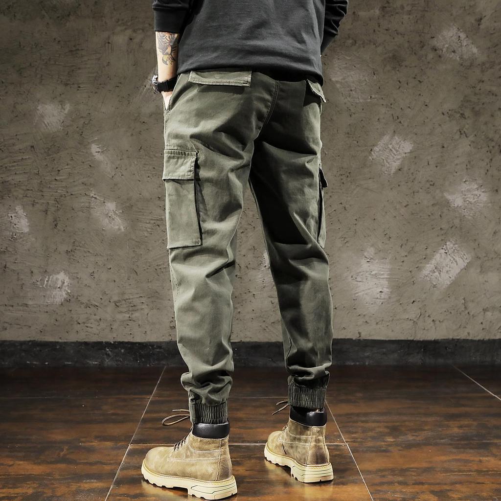Pantaloni cargo da uomo Pantaloni larghi in tinta unita allentati alla caviglia Tasche morbide e traspiranti con coulisse Vita elastica Pantaloni sportivi da uomo sportivi Pantaloni lunghi