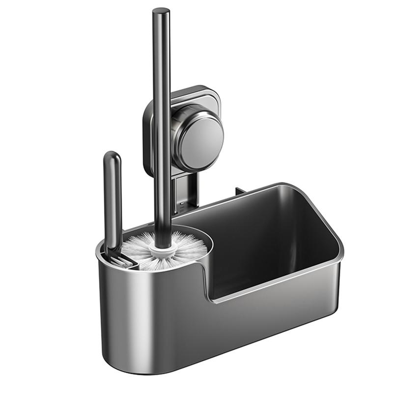 

A25F-For Bathroom Cleaner Wall-Mounted Angle Design Toilet Brush Holder Set Ventilation Slots Base Drill-Free
