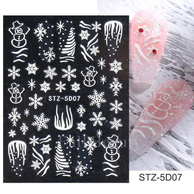 Nail Art Sticker Winter Christmas Snowflake Elk Santa Claus Christmas Ball 5D Embossed Nail Art Sticker
