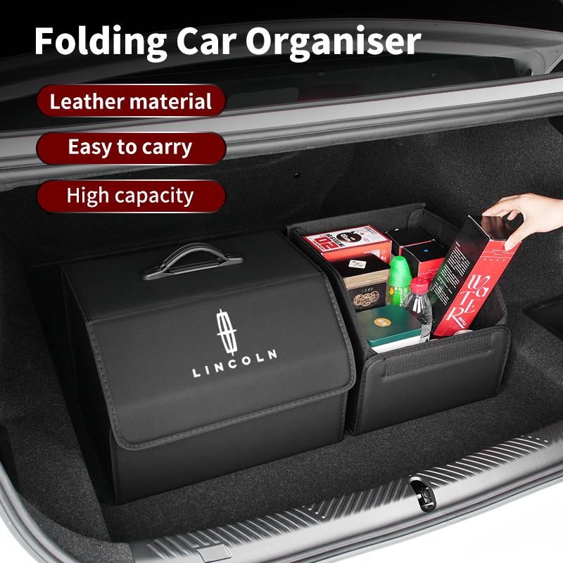 Car Interior Trunk Storage Box Leather Tools Storage Case Anti-scratch High-capacity Bag For Lincoln MKZ MKX Aviator Navigator C aq1