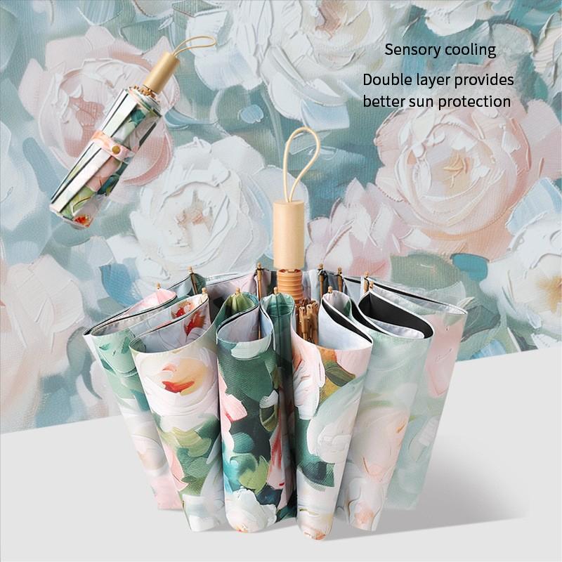 Double Layer 12 Bone Vinyl Sunscreen Umbrella Hand-Open Folding Umbrella Wholesale Sun Umbrella Parasol Folding Triple Folding U