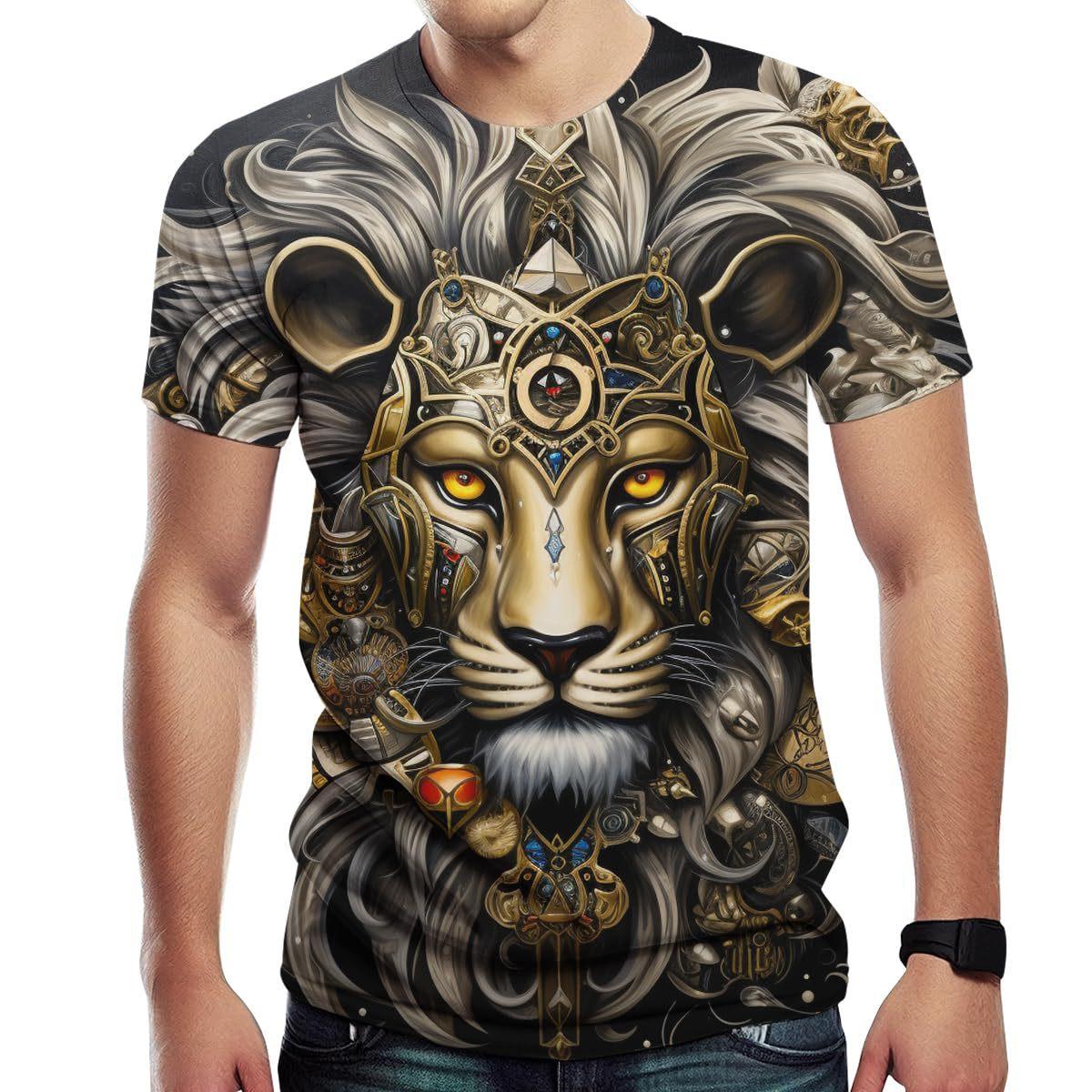 

Летний топ с круглым вырезом и 3D-принтом в виде льва, модная повседневная мужская футболка с коротким рукавом 6XL