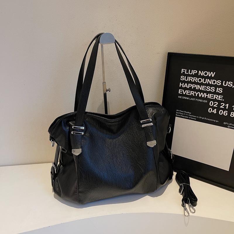 

Большая вместительная сумка-тоут для женщин, однотонная винтажная сумка через плечо, сумка на плечо чёрный