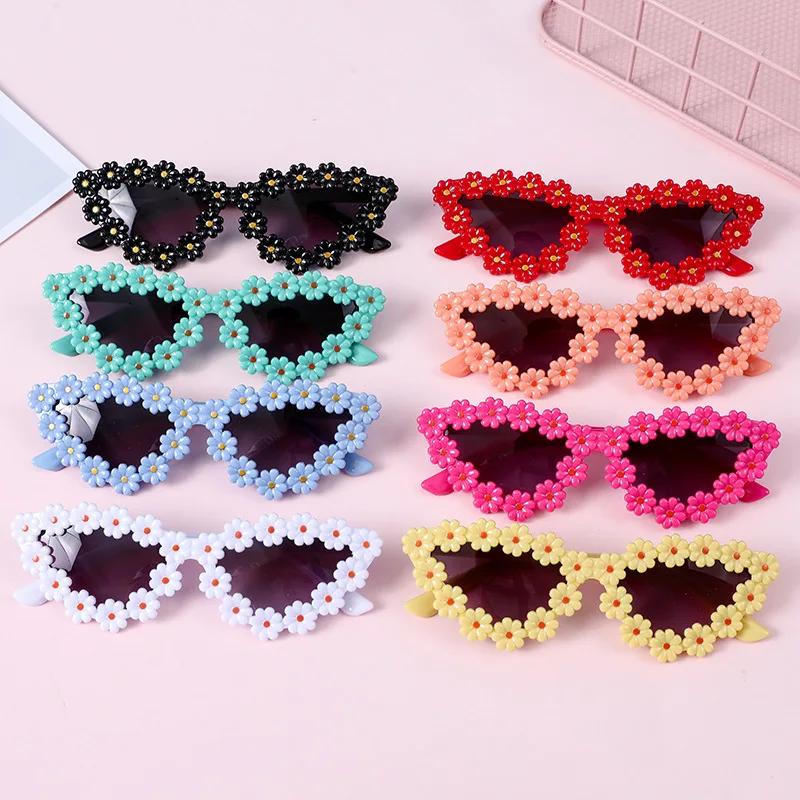 Kids Flower Sunglasses Girls Cat Eye Frame Glasses Children Cute Daisy Shades Outdoor UV Protection Party Eyewear