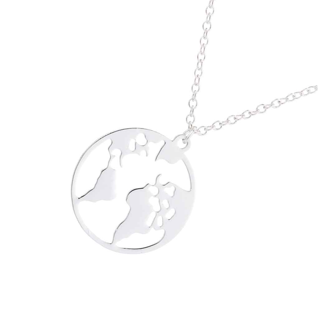 Women Hollow Map Pattern Necklace Lady Girl Round Neck Pendant Plating Copper Jewelry