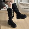 Platform Thick Heel Women Western High Boots Designer Tassel Slip On Shoes Autumn Winter Ladies Punk Vintage Long Booties