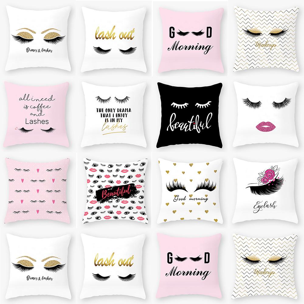 Neuer Kissenbezug mit Wimperndruck, Pfirsichleder Samt Dünner Kissenbezug, Sofakissen, Auto Lendenkissenbezug