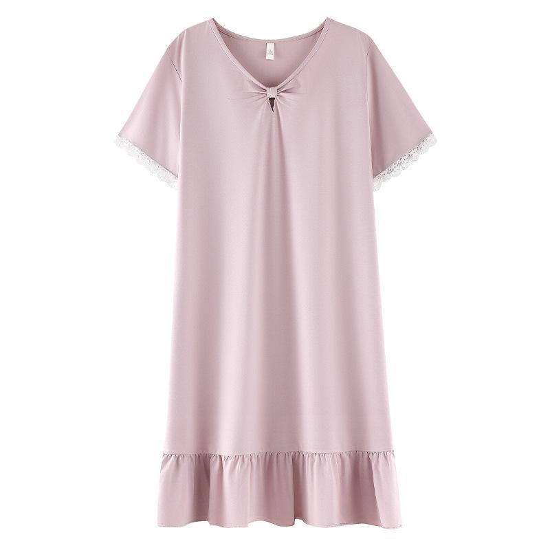 Modal pajamas women's one-piece pajamas with chest pads, short-sleeved dresses, cotton and silk ruffle leaf edge loungewear summer
