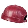 Lässiger Retro-Hut ohne Schirm PU-Leder Unifarbene Melonenmützen Verstellbare Docker-Mütze Unisex