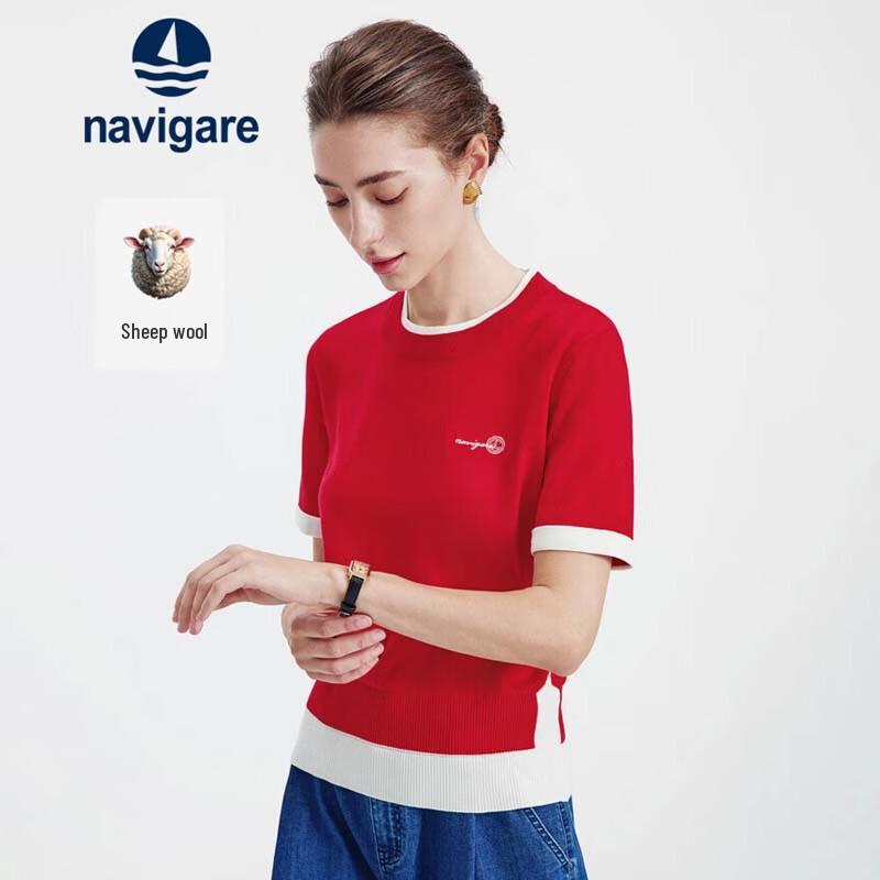 Navigare Women's Color Block Faux Two-Piece Knit Short Sleeve Top