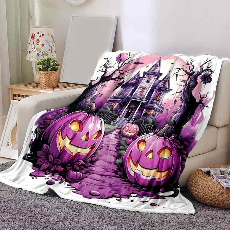 1pc Purple Pumpkin Halloween Cartoon Blanket  Soft and Cozy Throw for Home Decor, Perfect Gift, Living Room, Travel, Camping, Car Blankets